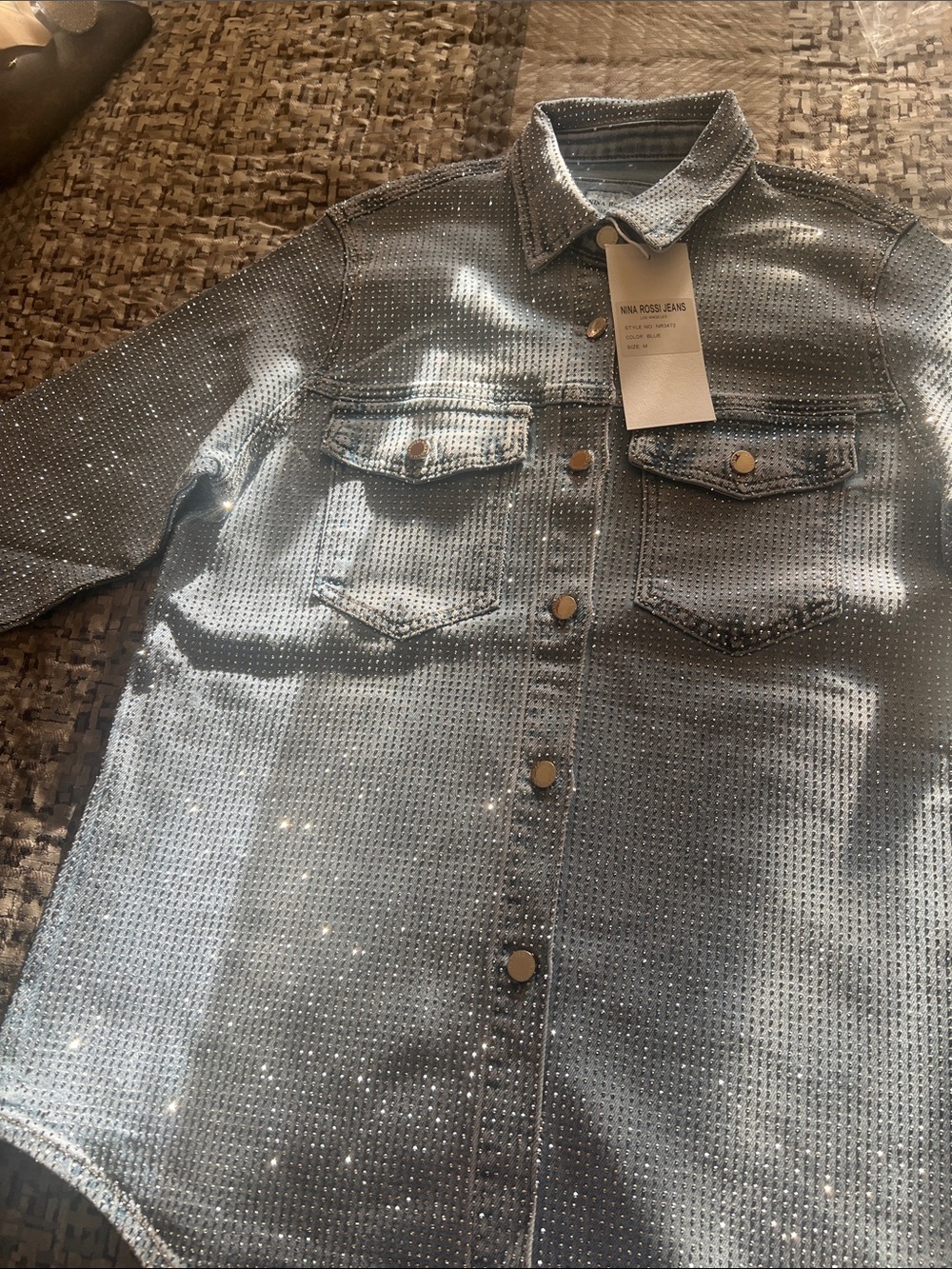 Nina Rossi Jeans Women's Studded Light Blue Denim Jacket